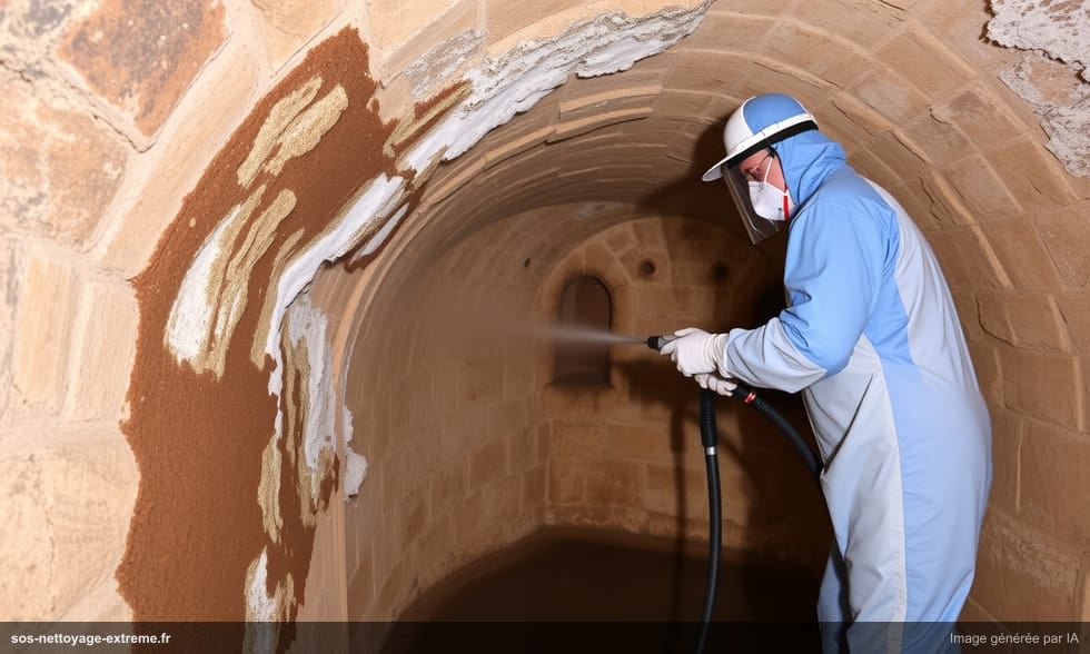 Nettoyage de cave voûtée ancienne : salpêtre et moisissures