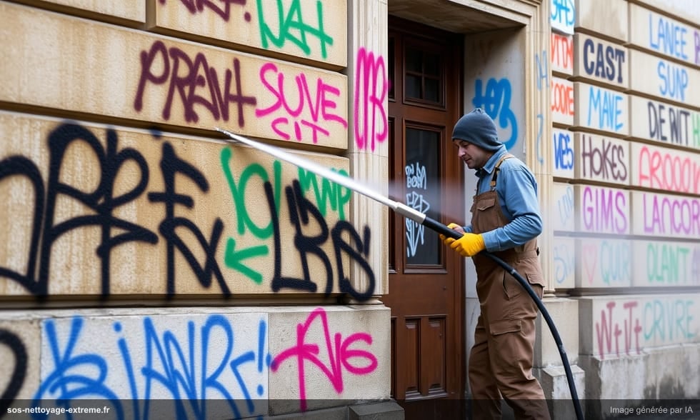 Nettoyage de façade après tags et graffitis