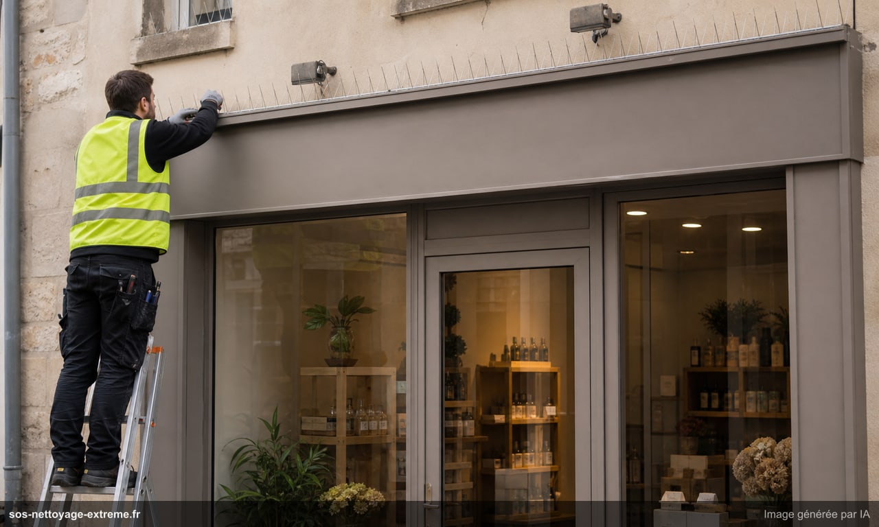 Anti-pigeons façade commerciale : nettoyer avant pose