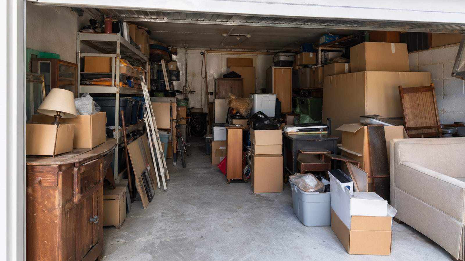 Illustration d’un garage encombré avant débarras en France