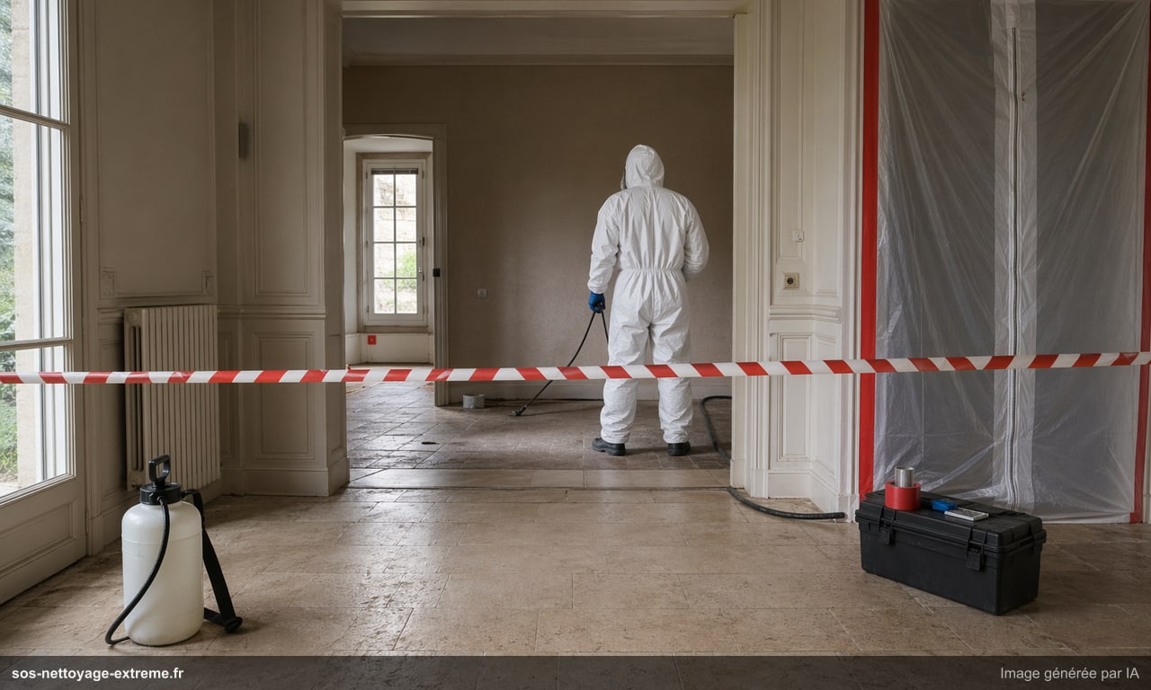 Illustration d’une zone à sécuriser avant décontamination biologique en France