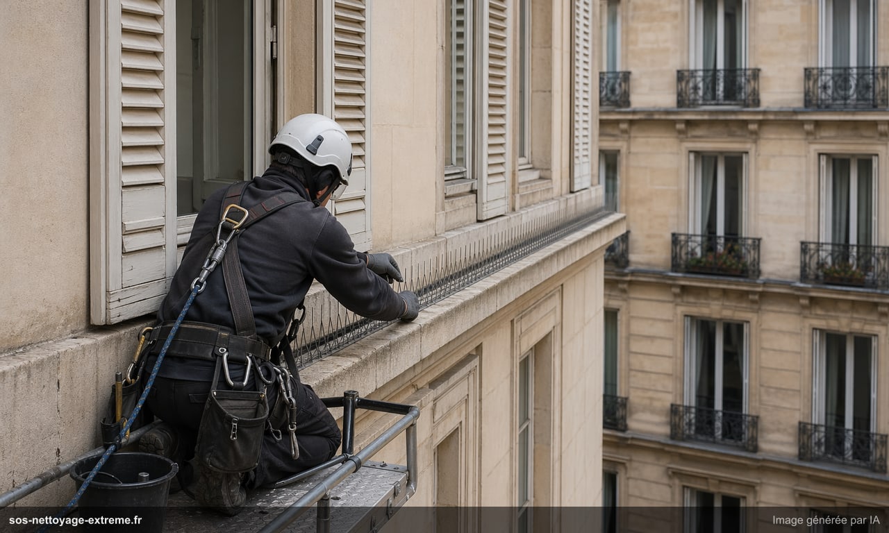 Illustration d’une pose de dispositifs de dépigeonnage en France