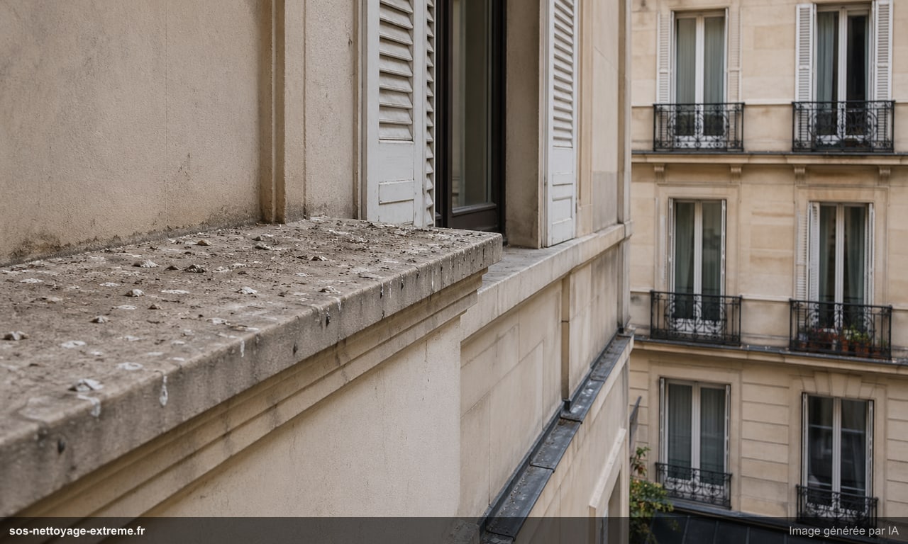 Illustration de zones d’appui de pigeons sur un bâtiment en France