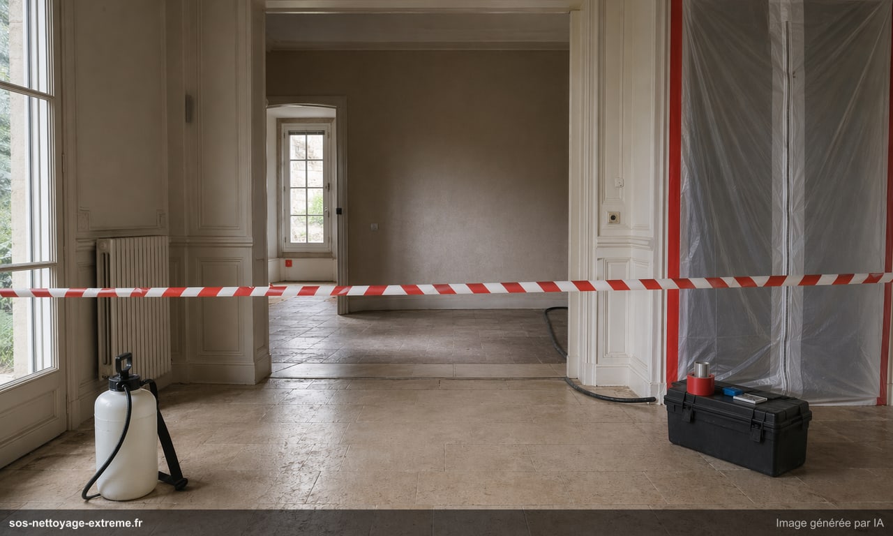 Illustration d’une zone à sécuriser avant nettoyage après décès en France