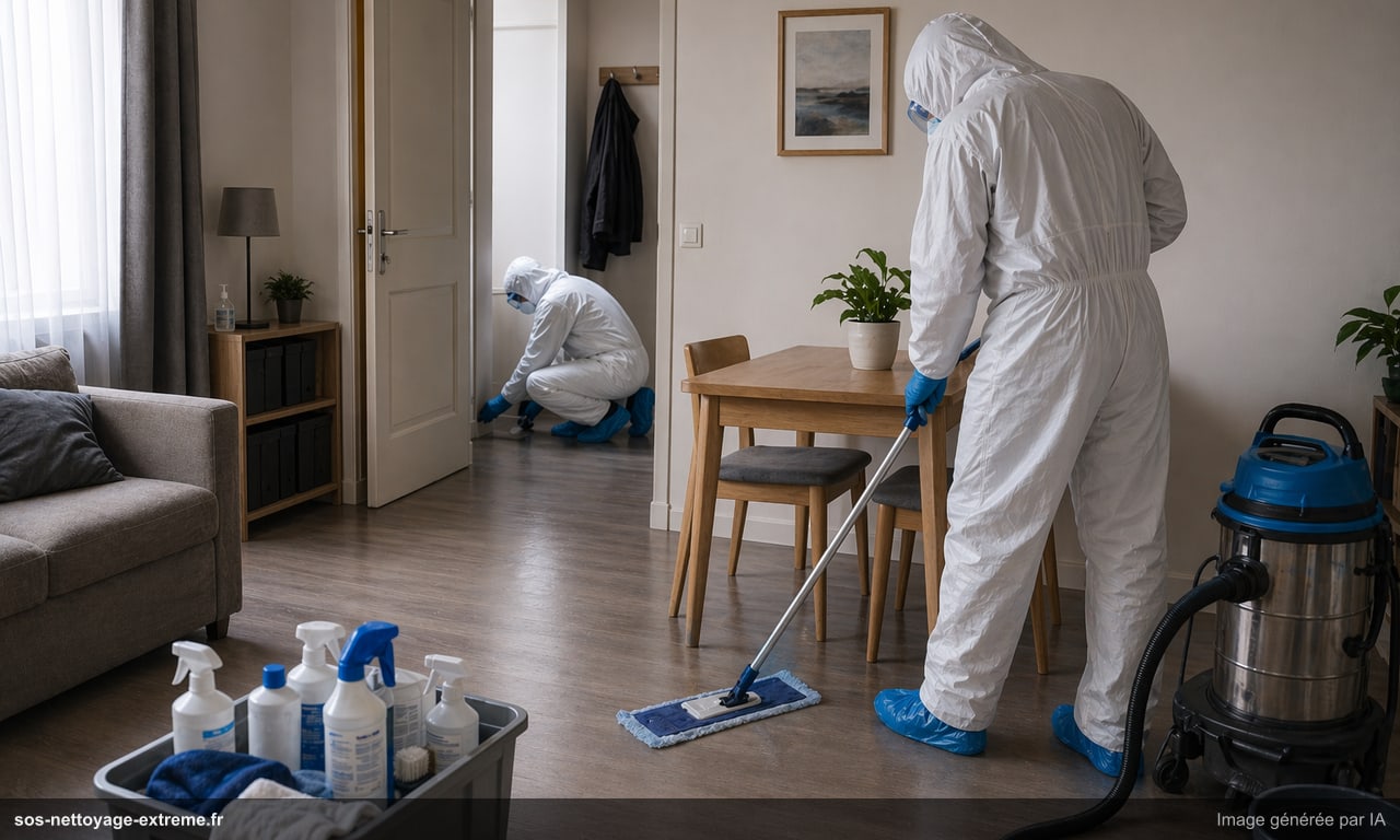 Illustration d’un protocole de décontamination après suicide en France