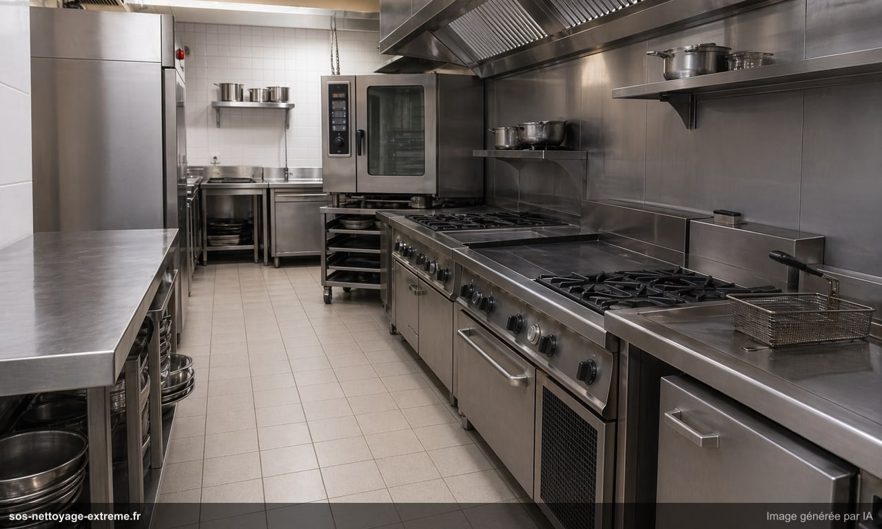 Illustration d’une cuisine professionnelle remise en service après nettoyage en France