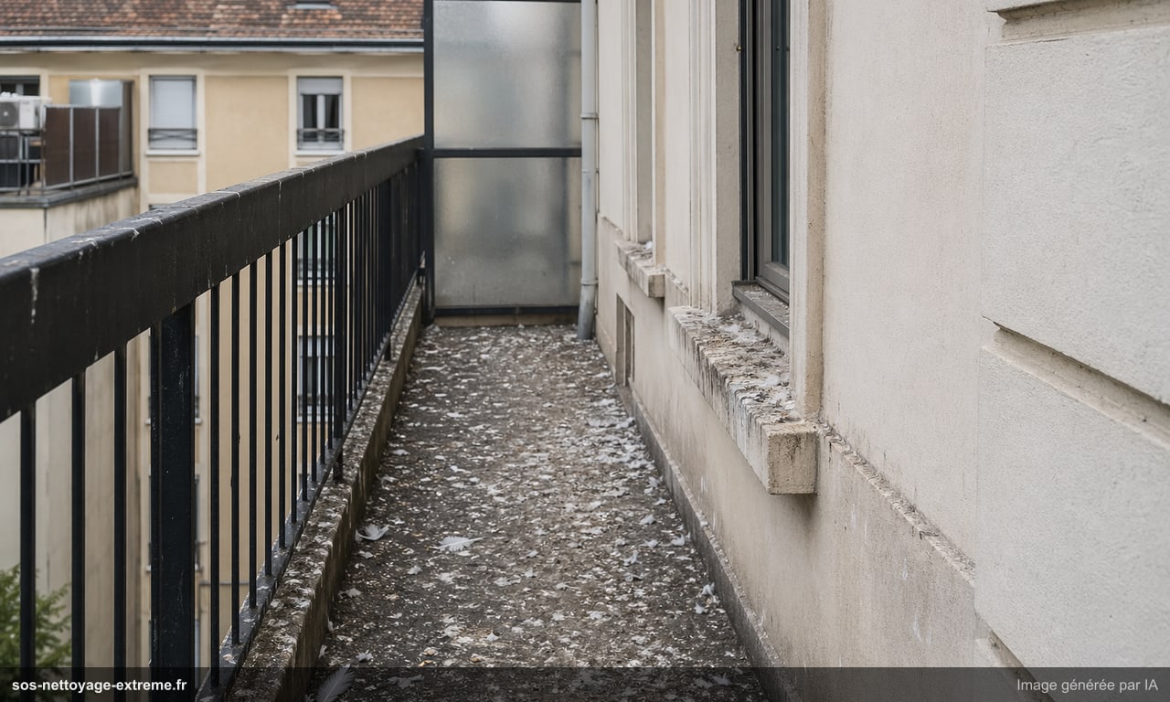 Illustration de zones souillées par des fientes de pigeons en France