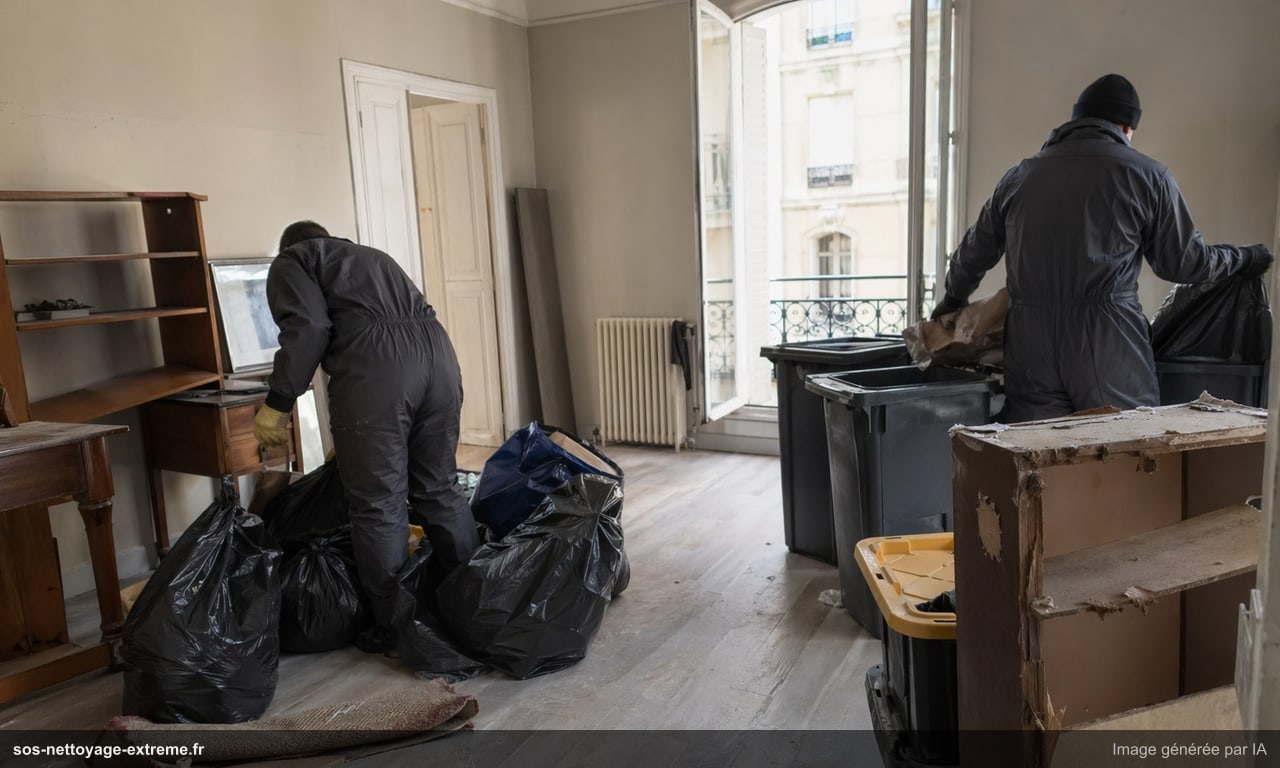 Illustration d’une phase de tri et d’évacuation après squat en France