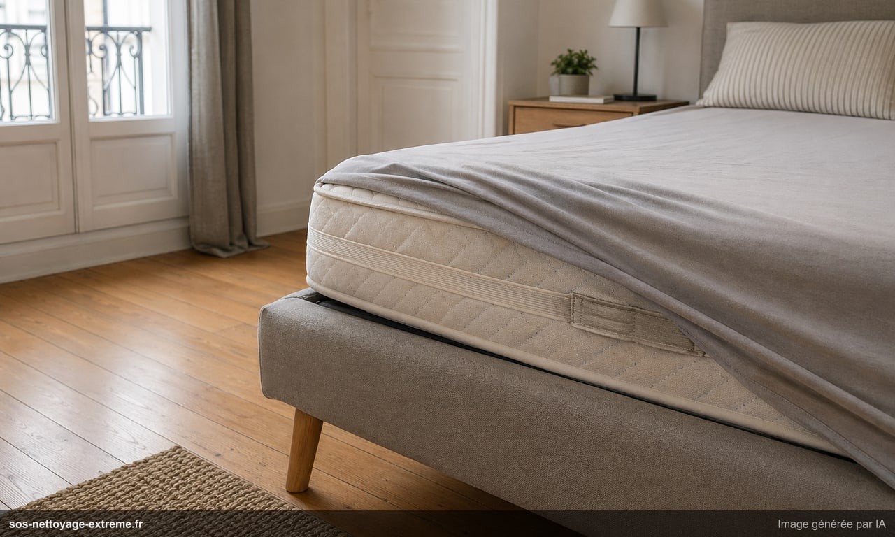 Illustration d’une zone de couchage à inspecter pour punaises de lit en France