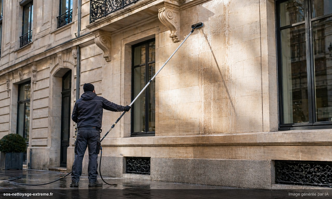 Nettoyage de façade professionnel — Béton, pierre, brique, graffitis