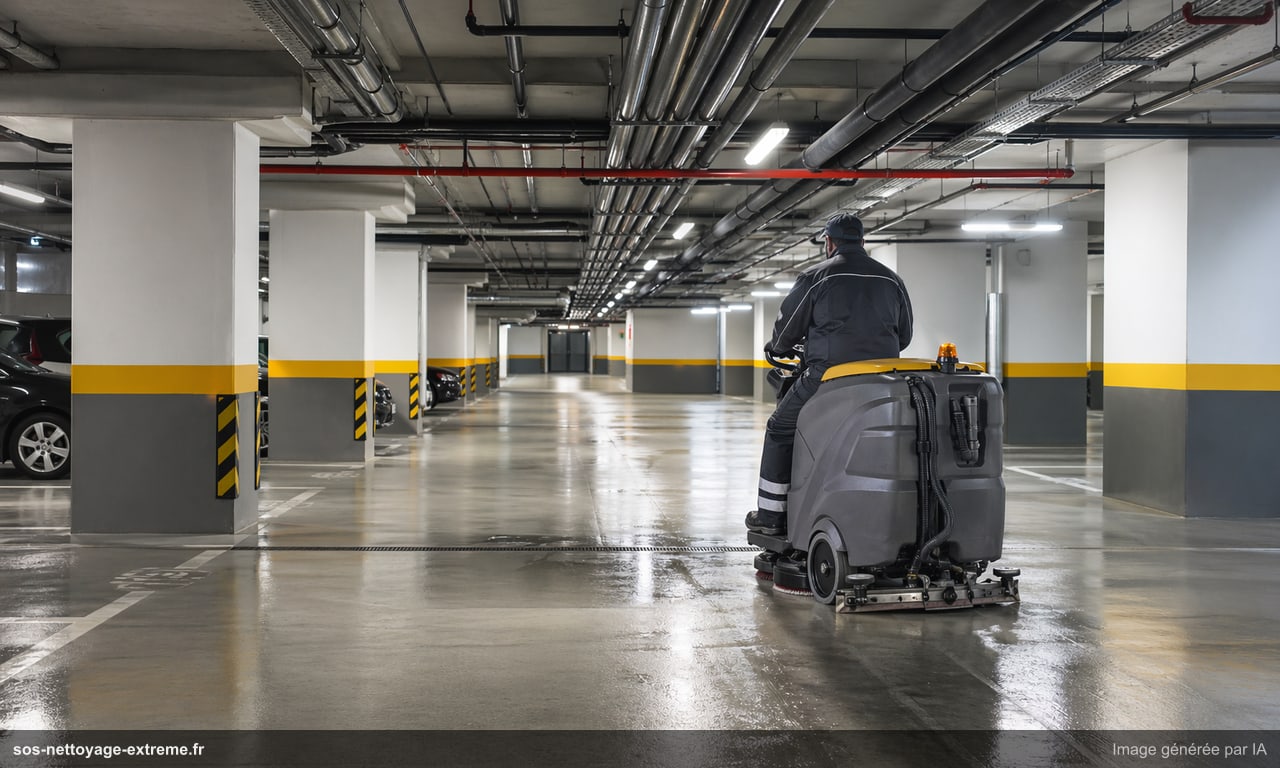 Nettoyage parking et sous-sol : dégraissage copropriété